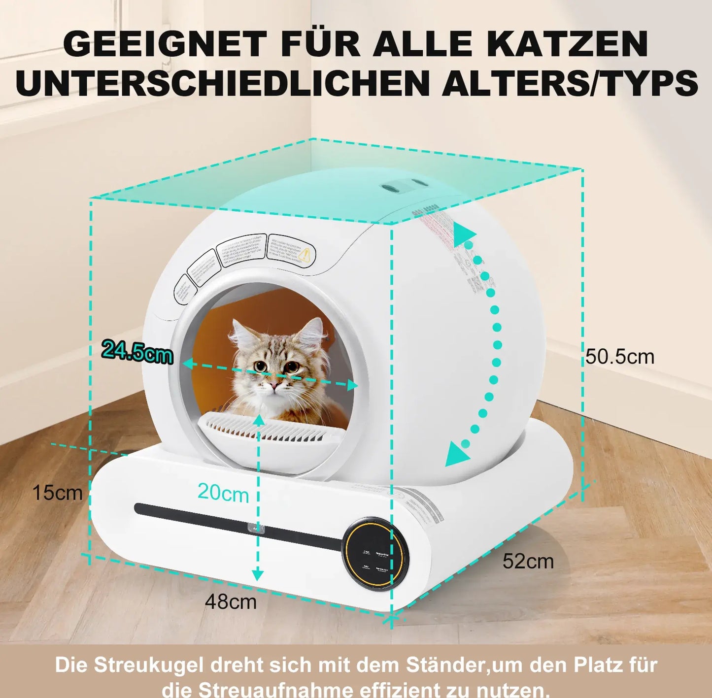 Elektronisches Katzenklo mit Selbstreinigungsfunktion und geräumiger Innenschale
